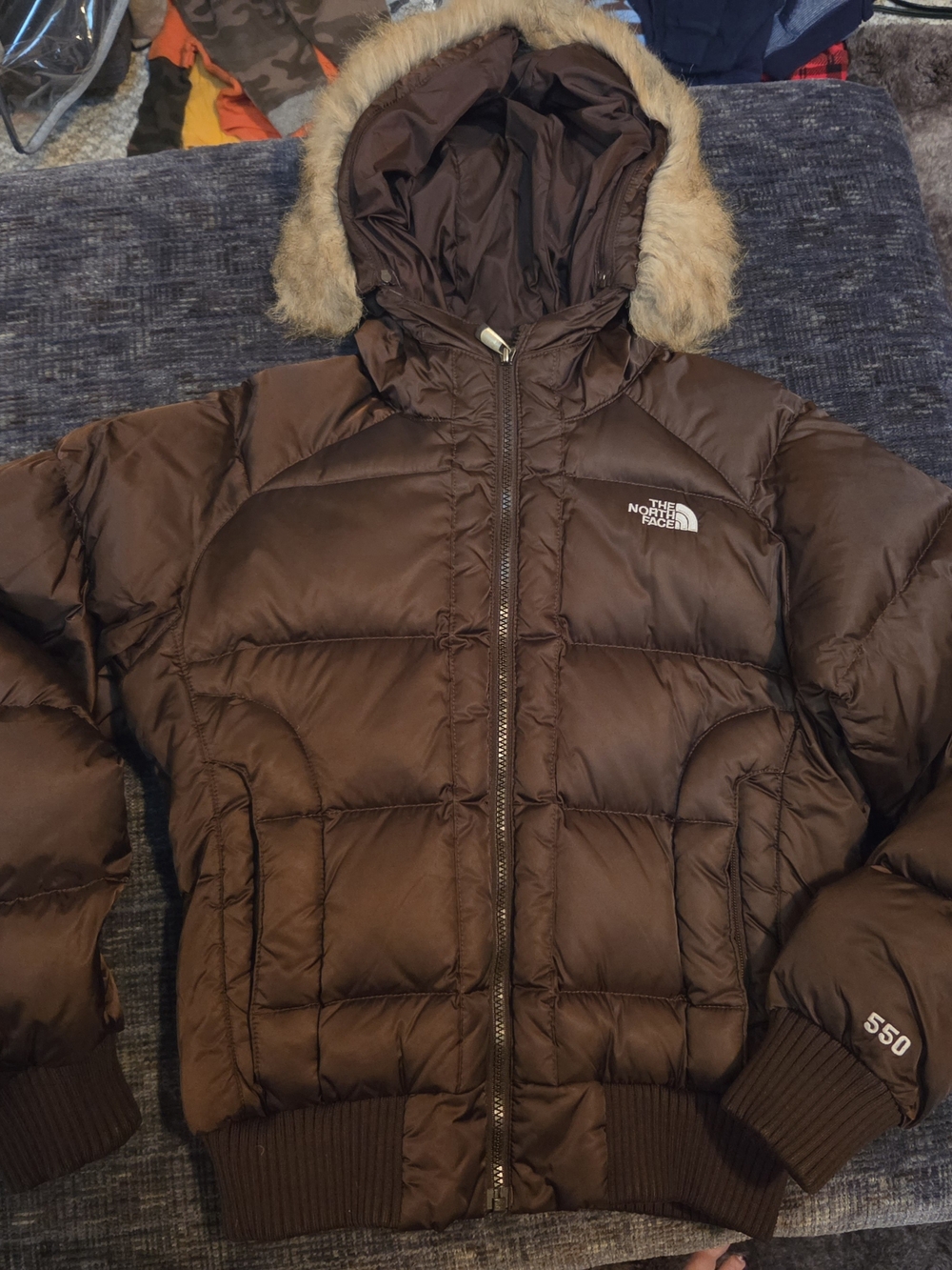 The North Face Brown Puffer Jacket with Faux Fur Hood